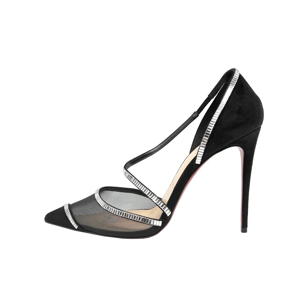 Christian Louboutin Black‎ Suede Crystal Heels Pumps Size 40.5